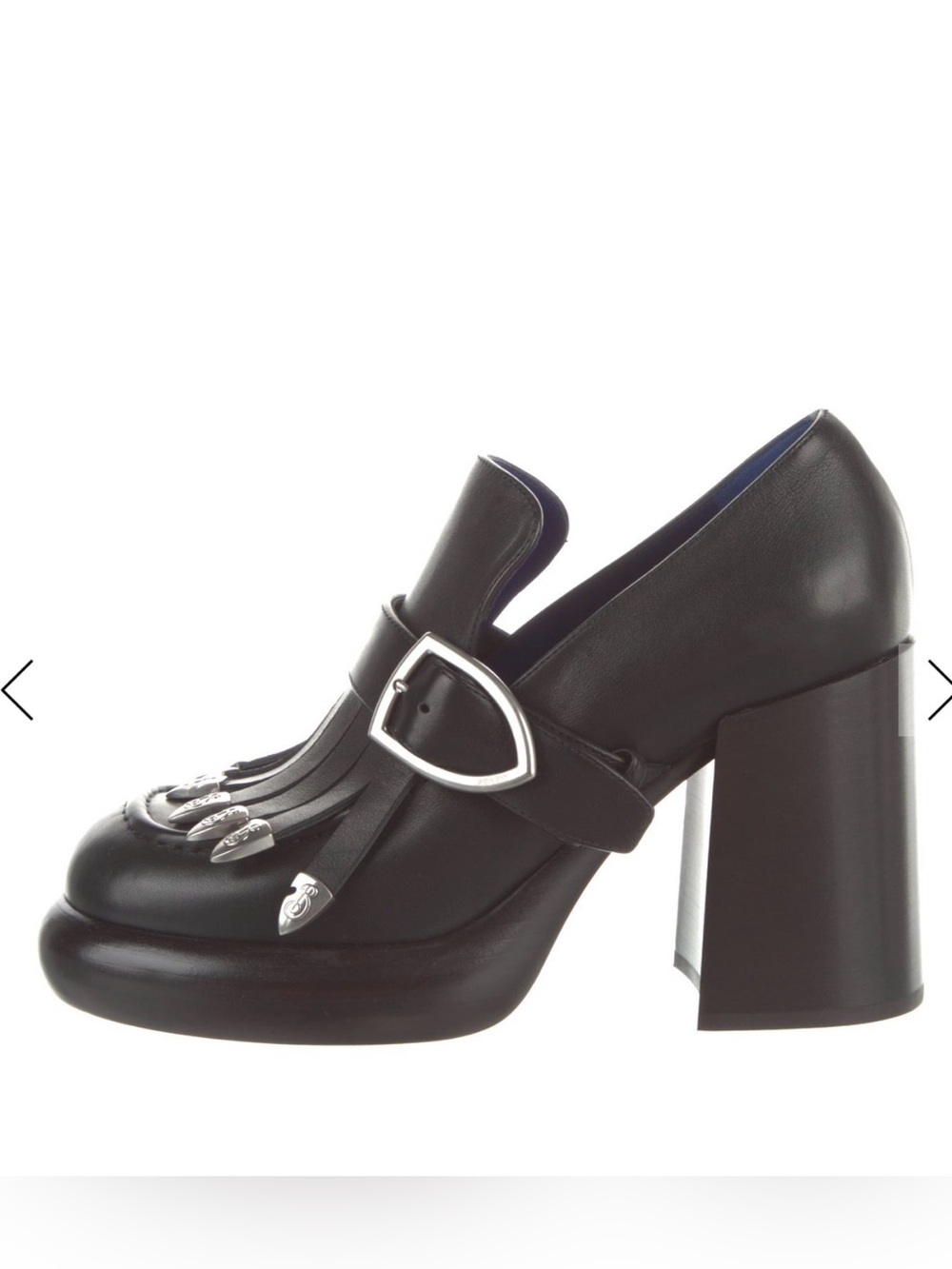 Burberry Black Leather Kiltie Buckle Block Heel Loafer